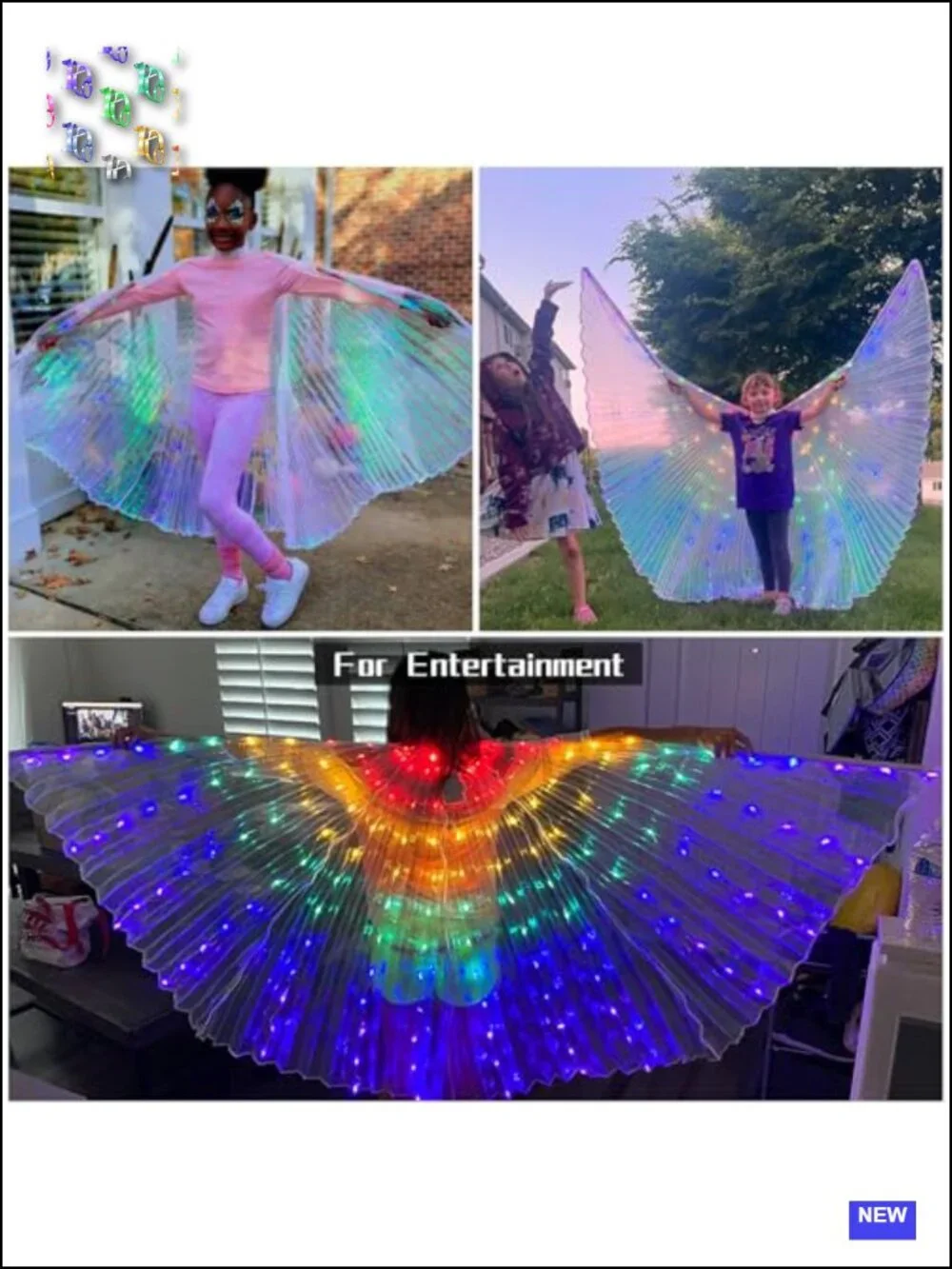 LED Butterfly Wings Light Up Fairy Costume Kids Halloween Christmas Dance